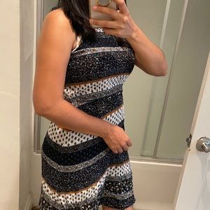 Weavers Floral Striped Halter Rayon Elasticized Dress